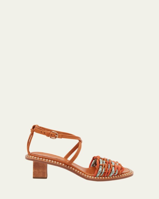 Ilana Woven Mixed Leather Ankle-Strap Sandals